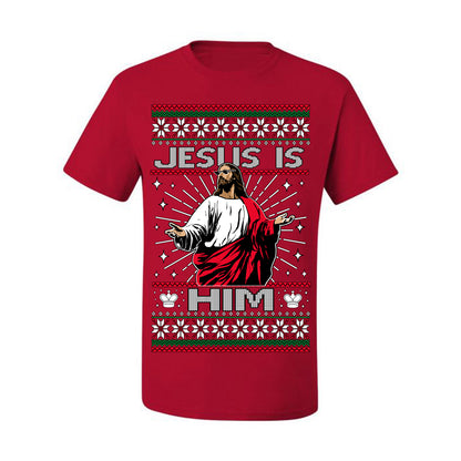 Jesus Is Him Funny Gen Z Viral Meme Shades, Religious Christ Christian Christianity Brain Rot Joke Slang Ugly Christmas Sweater Ugly Christmas Men's T-Shirt