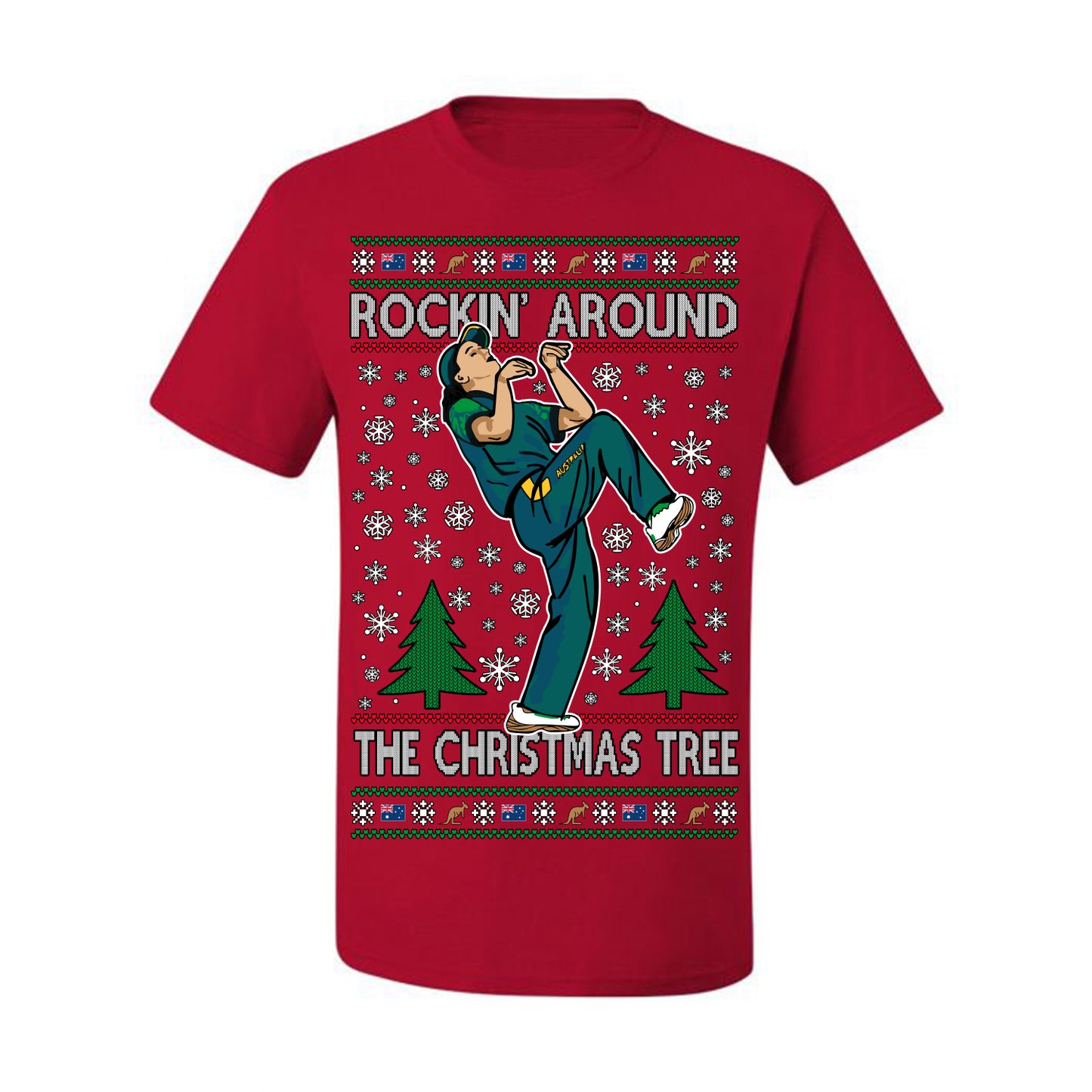 Rockin Around the Christmas Tree Raygun Viral Meme Australian AUS, Sports Australia Breakdancer Ray Gun Funny Ugly Christmas Sweater Ugly Christmas Men's T-Shirt
