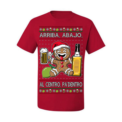 Arriba Abajo Al Centro Pa'Dentro Cheers to Health, Drinking Beer Cerveza Funny Gingerbread Xmas Cookie Ropa en Espanol Salud Ugly Christmas Sweater Ugly Christmas Men's T-Shirt