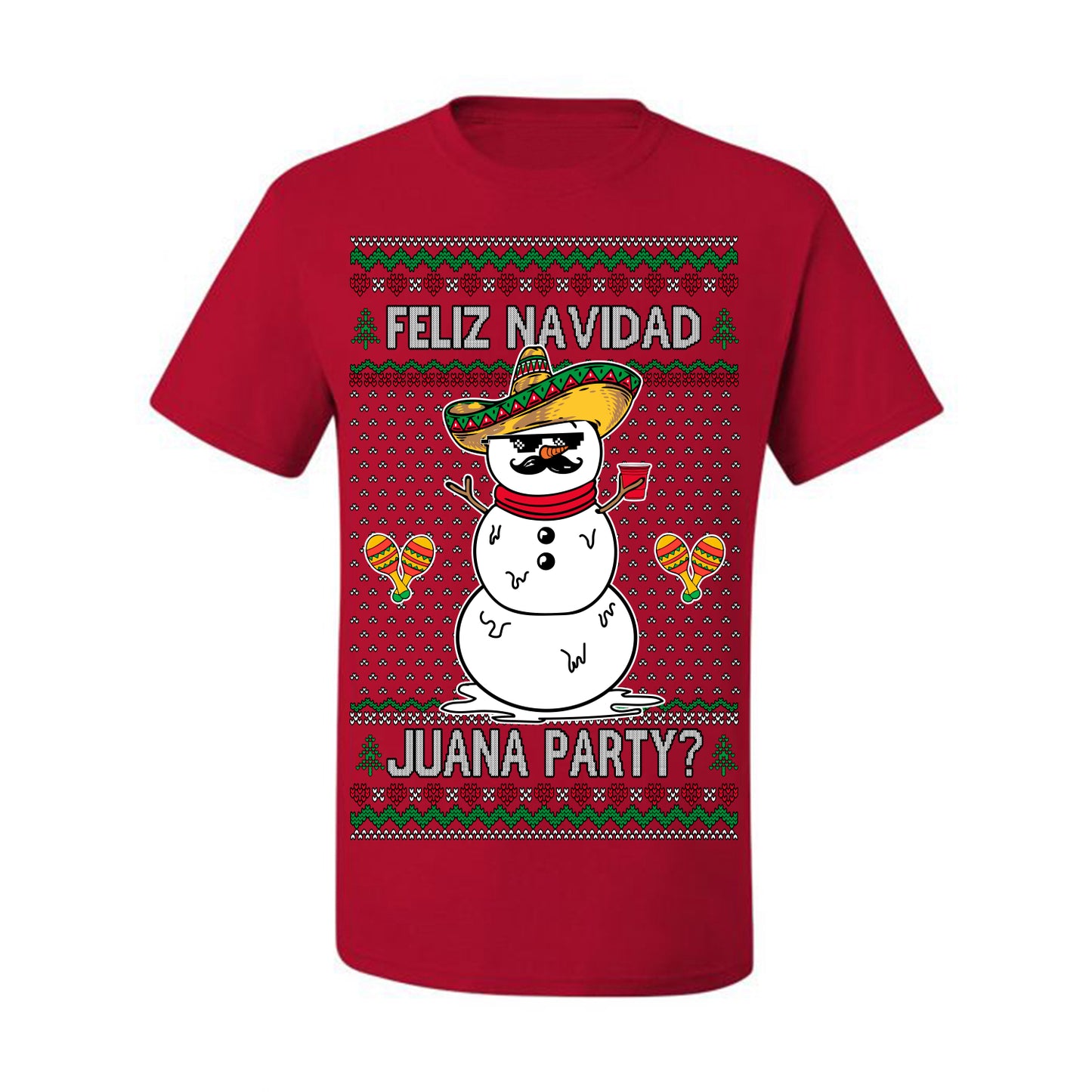 Feliz Navidad Juana Party? Funny Spanish Drinking Sueter Cerveza Ropa en Espanol Ugly Christmas Sweater Ugly Christmas Men's T-Shirt