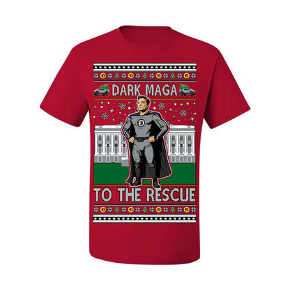 Dark MAGA to the Rescue, Elon Superhero Doge Crypto Dogecoin Make America Great Again Trump 2024 Ugly Christmas Sweater Ugly Christmas Men's T-Shirt