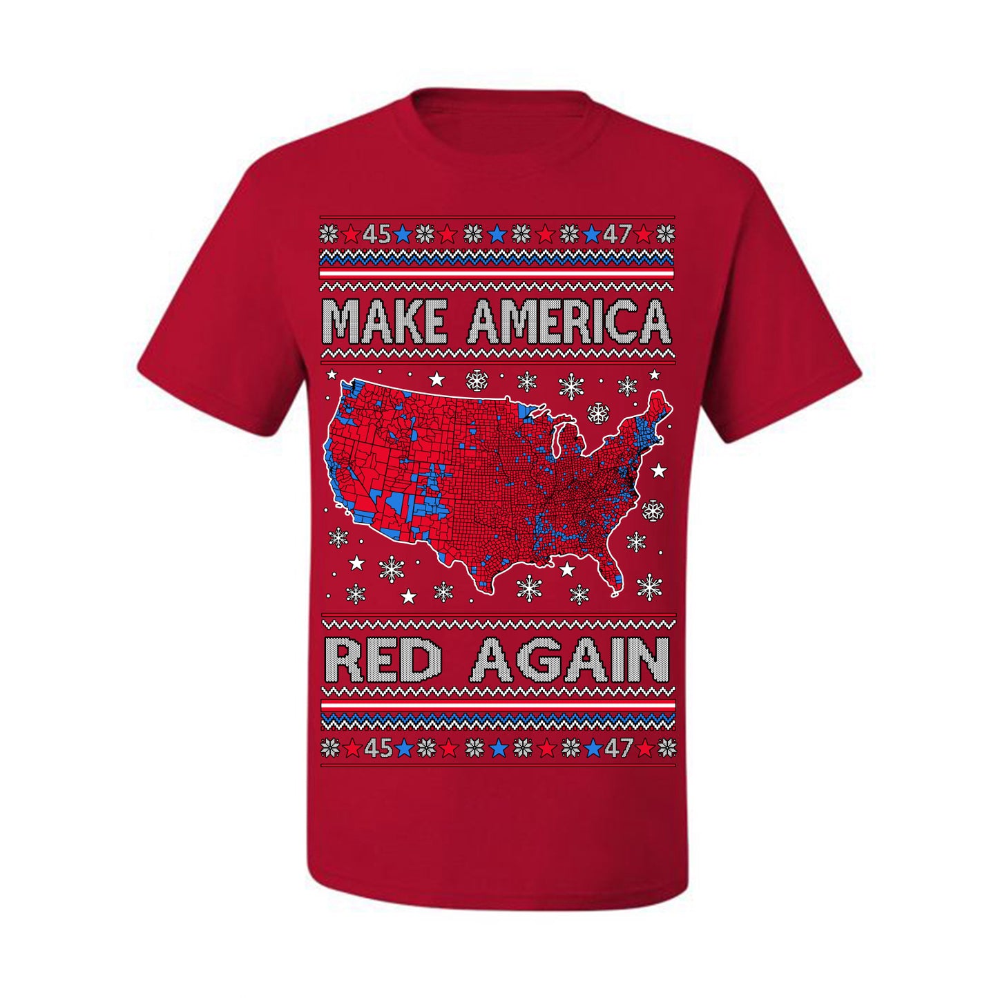 Make America Red Again USA Map, President Donald Trump 2024 MAGA Red Wave, Ugly Christmas Sweater Ugly Christmas Men's T-Shirt