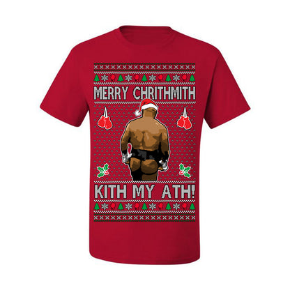 Merry Chrithmith Kith My Ath, Mike Tyson Butt Viral Kiss My Ass Boxing Fight Meme, Men Women Funny Ugly Christmas Sweater Ugly Christmas Men's T-Shirt