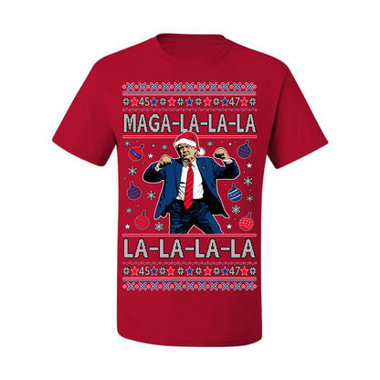 Maga La La La, Funny Xmas Santa Donald Trump Viral Shimmy Dance Classic Christmas Carol Song, Ugly Christmas Sweater Ugly Christmas Men's T-Shirt