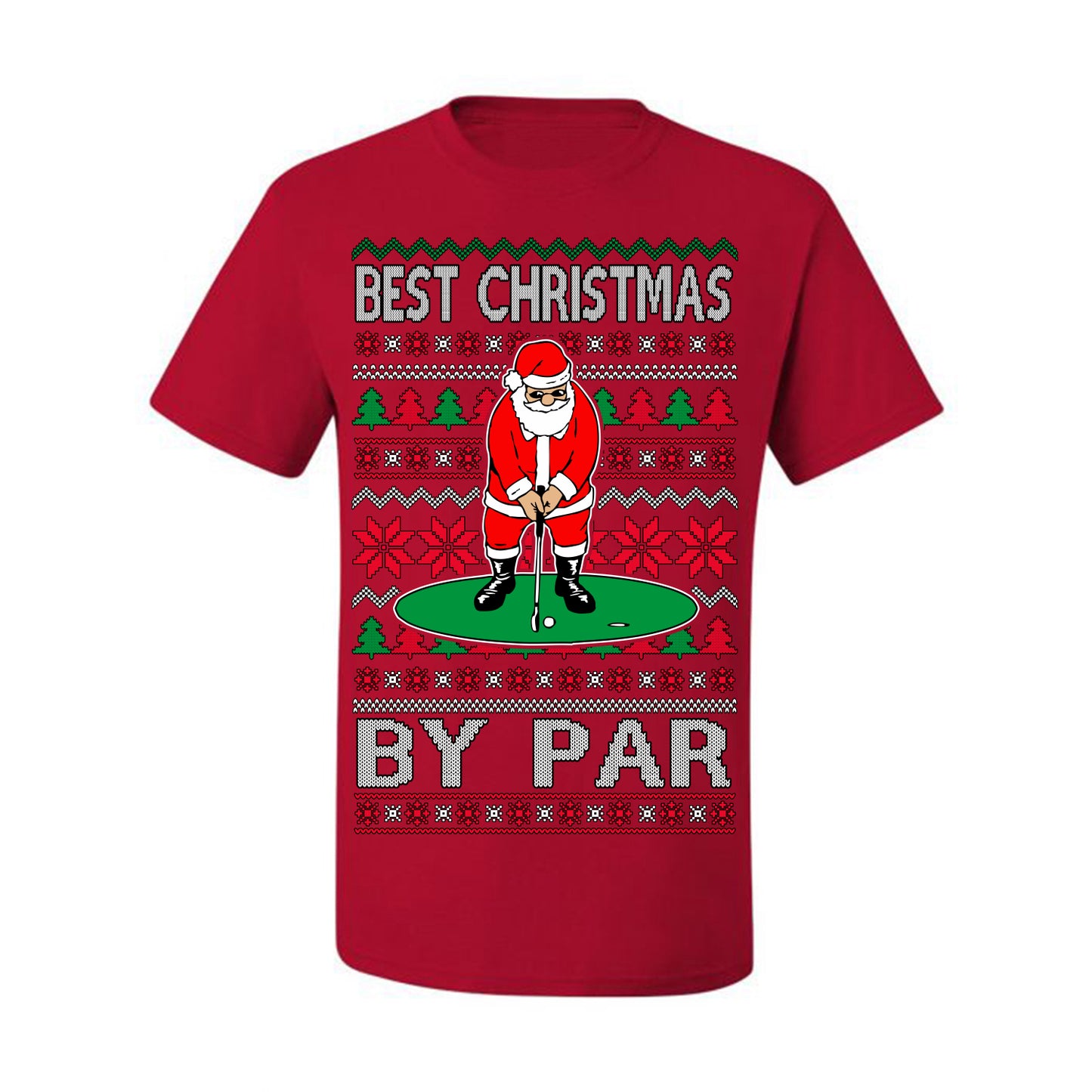 Best Christmas By Par Funny, Santa Golfing Iron Wedge Wood Drive Fore Birdie Eagle, Pun Sports Golf Ugly Christmas Sweater Ugly Christmas Men's T-Shirt