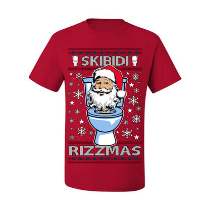 Skibidi Rizzmas Funny Toilet Video Viral Brain Rot Meme, Gen Z Alpha Slang Brainrot Memes Ugly Christmas Sweater Ugly Christmas Men's T-Shirt