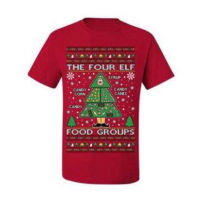 The Four Elf Food Groups, Peppermint Chocolate Candy Canes Syrup, Funny Ugly Christmas Sweater Ugly Christmas Men's T-Shirt