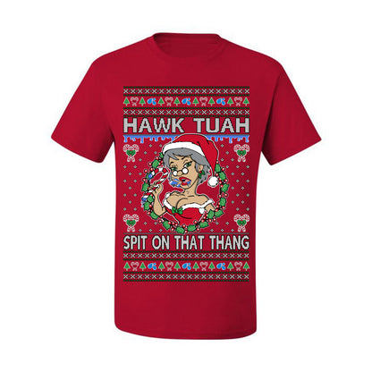 Hawk Tuah Spit On That Thang, Viral Hilarious Candy Cane Mrs Claus Funny Naughty Suck Meme, Ugly Christmas Sweater Ugly Christmas Men's T-Shirt