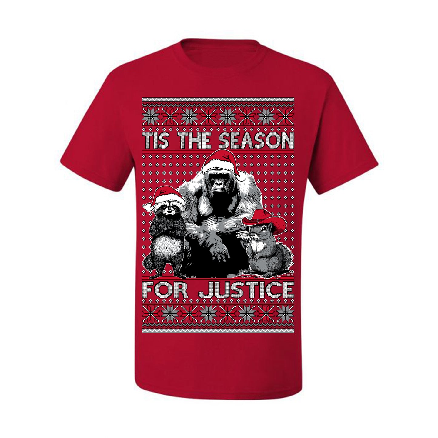 Tis the Season For Justice, RIP Harambe Peanut the Squirrel Fred Raccoon Viral Save our Pets Meme, Ugly Christmas Sweater Ugly Christmas Men's T-Shirt