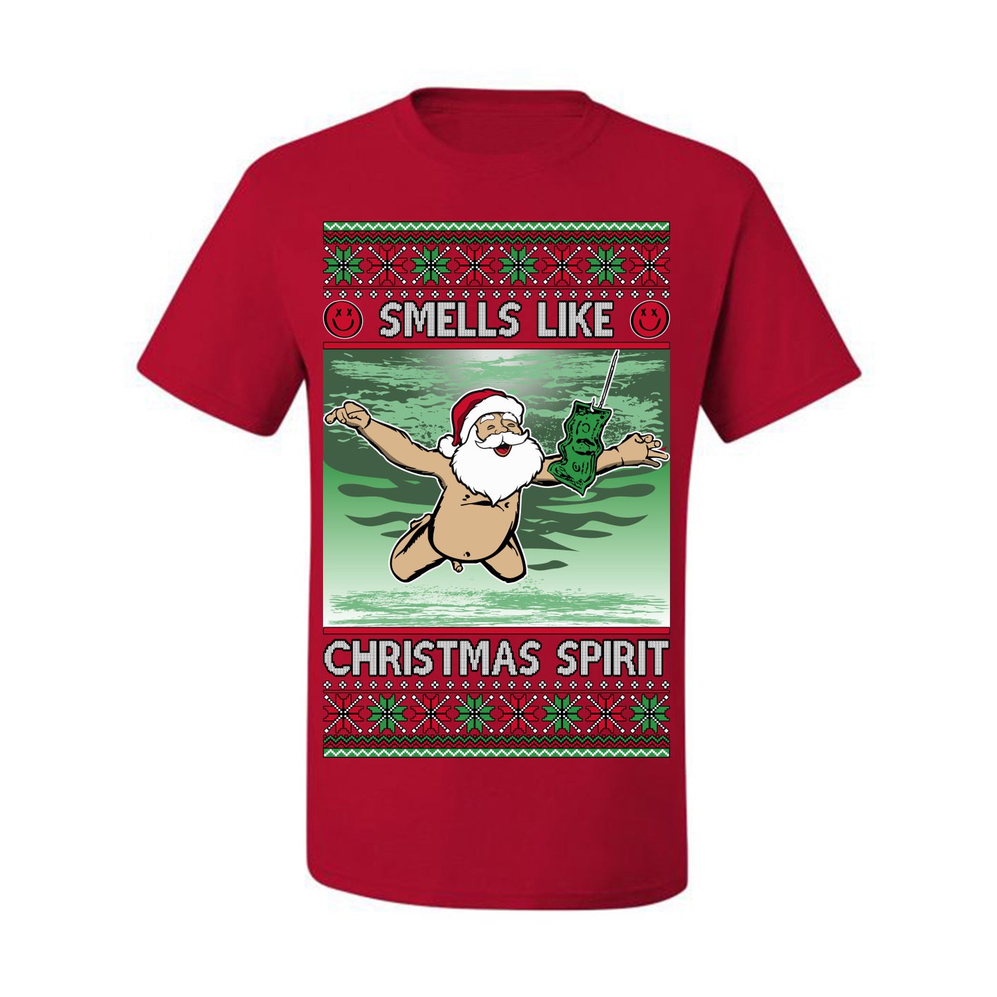 Smells Like Christmas Spirit, Funny Santa Claus Classic 90s Alternative Rock Album Cover Music Parody Ugly Christmas Sweater Ugly Christmas Men's T-Shirt