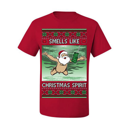 Smells Like Christmas Spirit, Funny Santa Claus Classic 90s Alternative Rock Album Cover Music Parody Ugly Christmas Sweater Ugly Christmas Men's T-Shirt