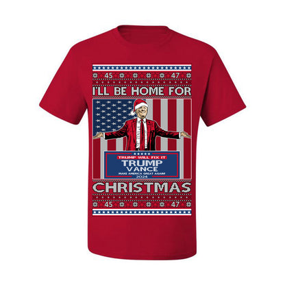 I'll Be Home for Christmas USA Trump 2024, MAGA Make America Great Again Santa Speech Ugly Christmas Sweater Ugly Christmas Men's T-Shirt