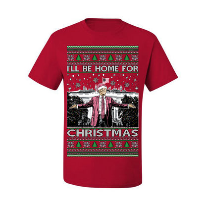 I'll Be Home for Christmas Pink Suit | Funny Santa Clause President Donald Trump White House Holiday Xmas Sweaters, MAGA Ugly Christmas Men's T-Shirt