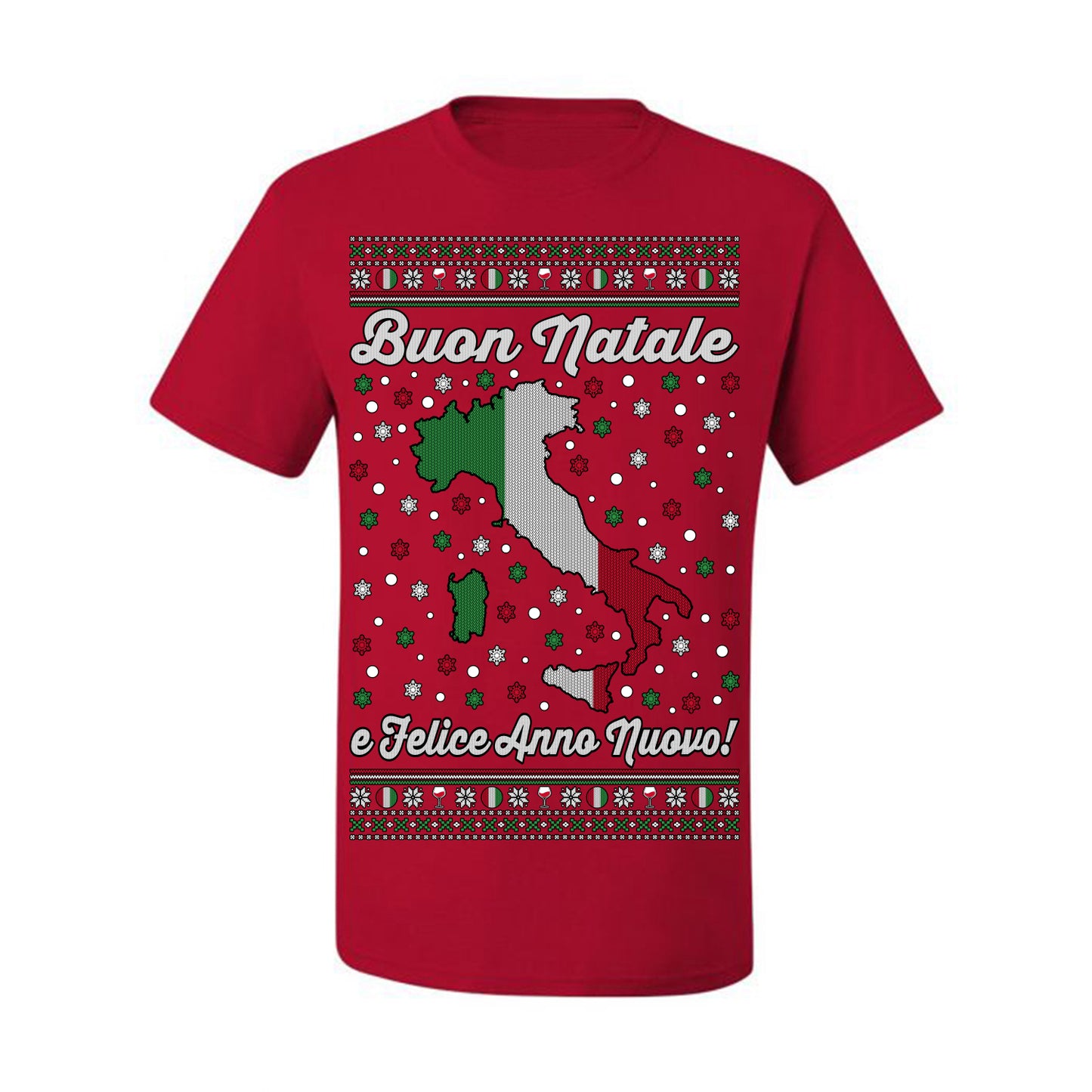 Buon Natale e Felice Anno Nuovo! Merry Christmas and Happy New Year, Funny Classic Italy Peninsula Italian Ugly Christmas Sweater Ugly Christmas Men's T-Shirt