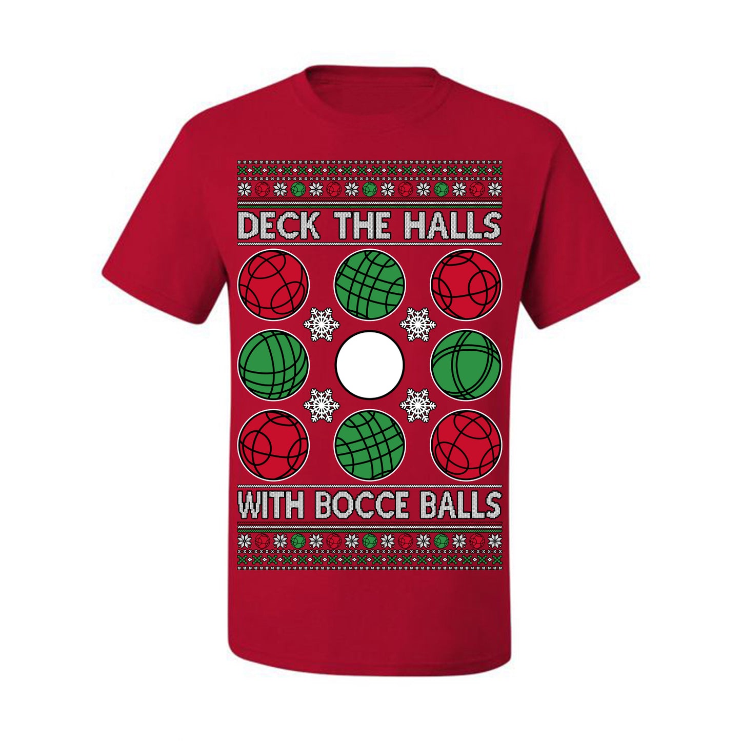 Deck the Halls with Bocce Balls, Funny Classic Italy Italian Sports Ugly Christmas Sweater Ugly Christmas Men's T-Shirt
