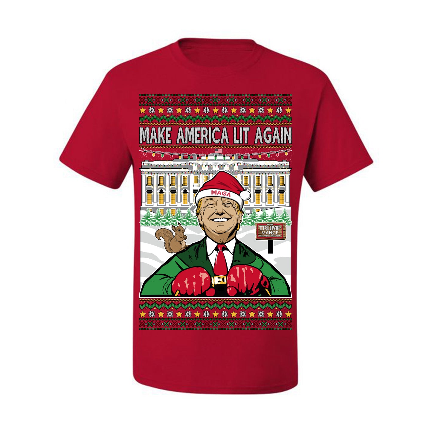 Make America Lit Again Funny Donald Trump JD Vance 2024 White House MAGA, Make America Great Again Sweatshirt Ugly Christmas Sweater Ugly Christmas Men's T-Shirt
