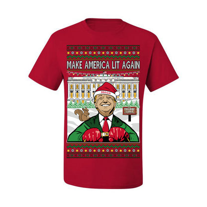 Make America Lit Again Funny Donald Trump JD Vance 2024 White House MAGA, Make America Great Again Sweatshirt Ugly Christmas Sweater Ugly Christmas Men's T-Shirt