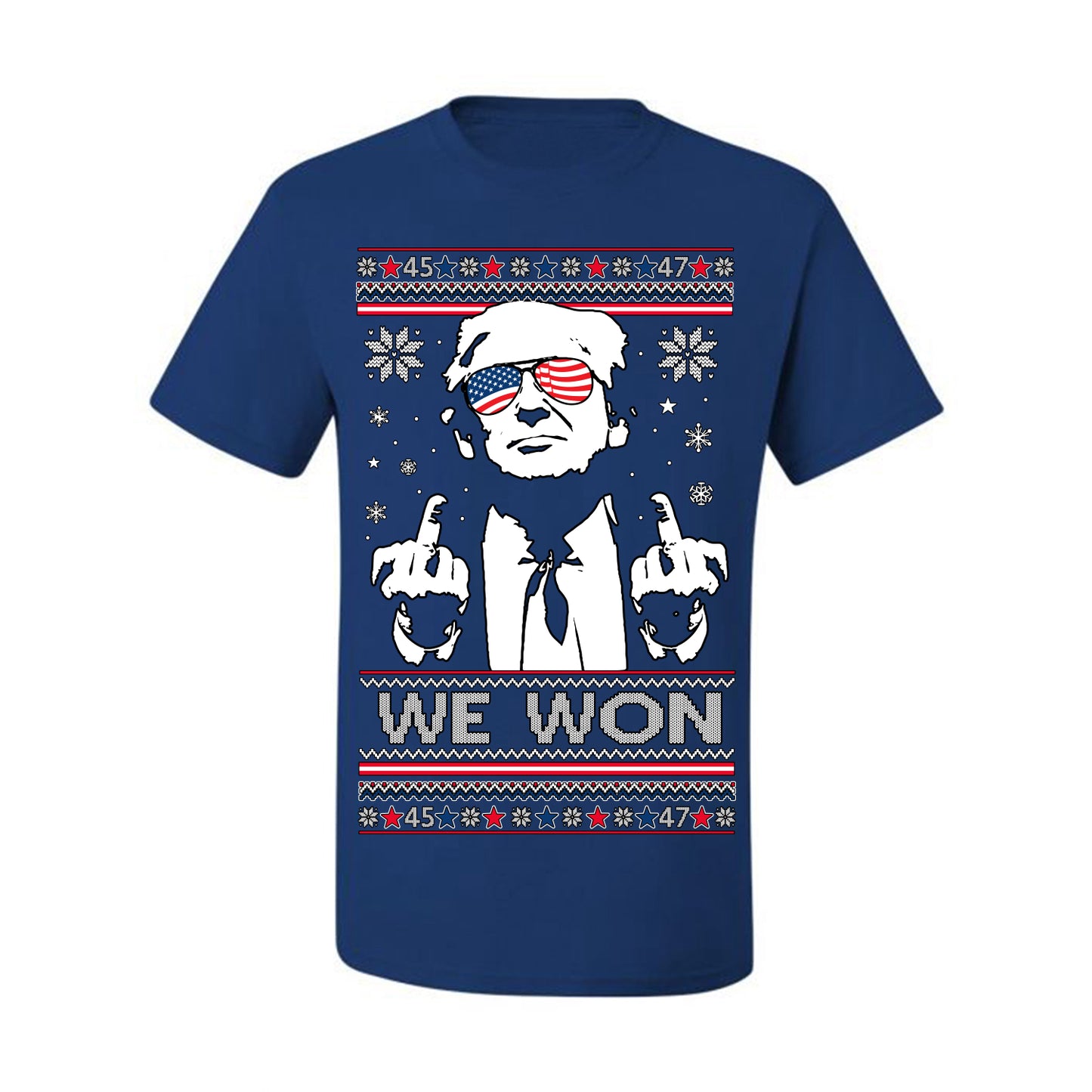 We Won Funny 45 47 President Trump Shot USA Glasses, 47th USA President of the United States, Gift for Republicans Conservatives Ugly Christmas Sweater Ugly Christmas Men's T-Shirt