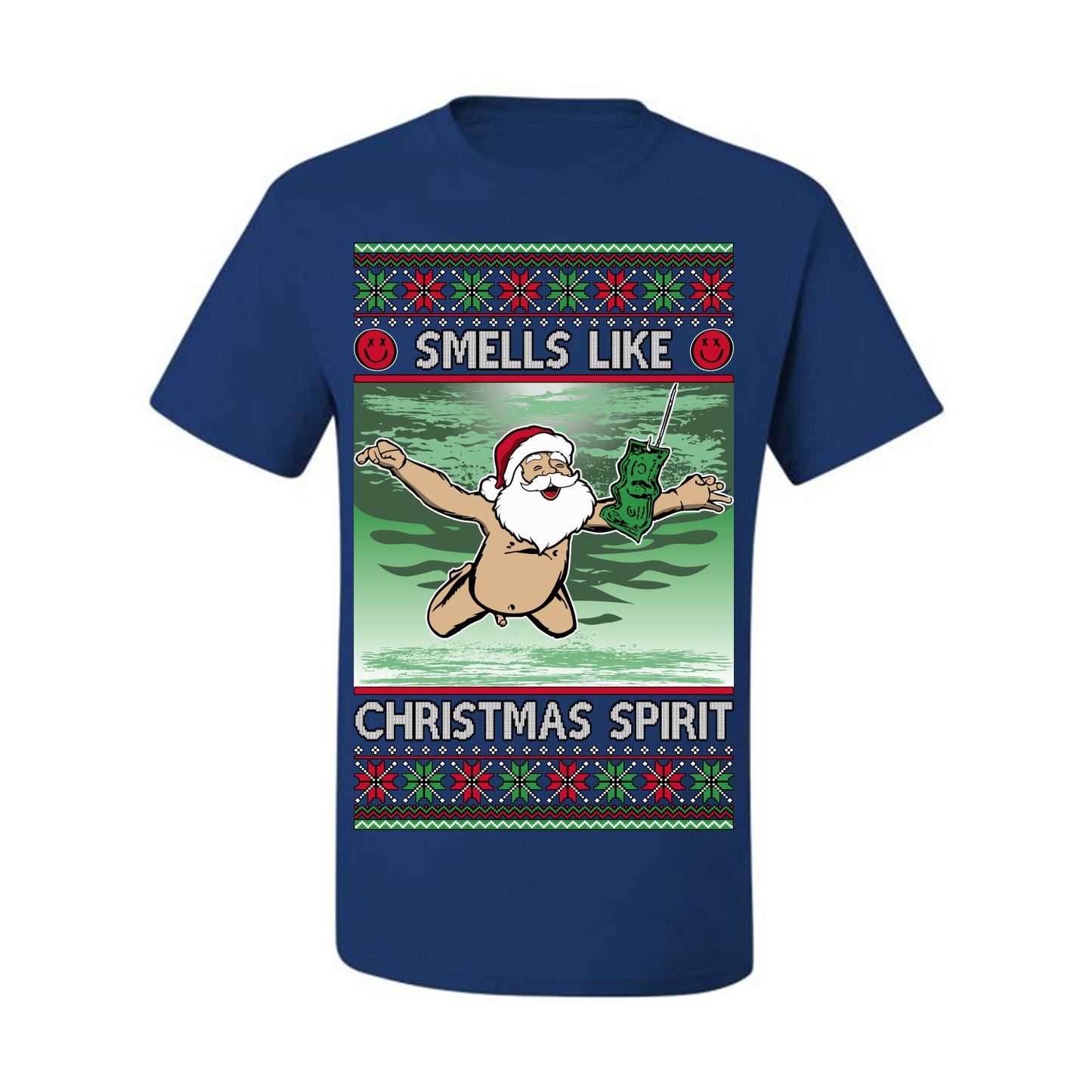 Smells Like Christmas Spirit, Funny Santa Claus Classic 90s Alternative Rock Album Cover Music Parody Ugly Christmas Sweater Ugly Christmas Men's T-Shirt