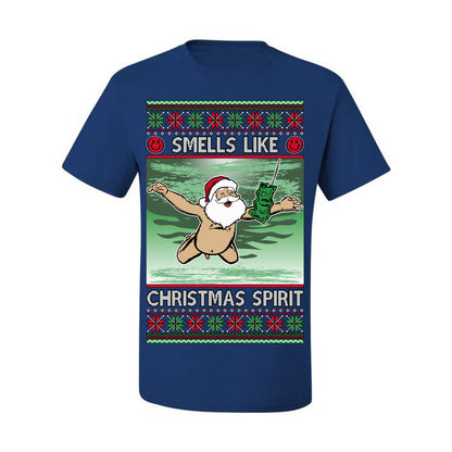 Smells Like Christmas Spirit, Funny Santa Claus Classic 90s Alternative Rock Album Cover Music Parody Ugly Christmas Sweater Ugly Christmas Men's T-Shirt