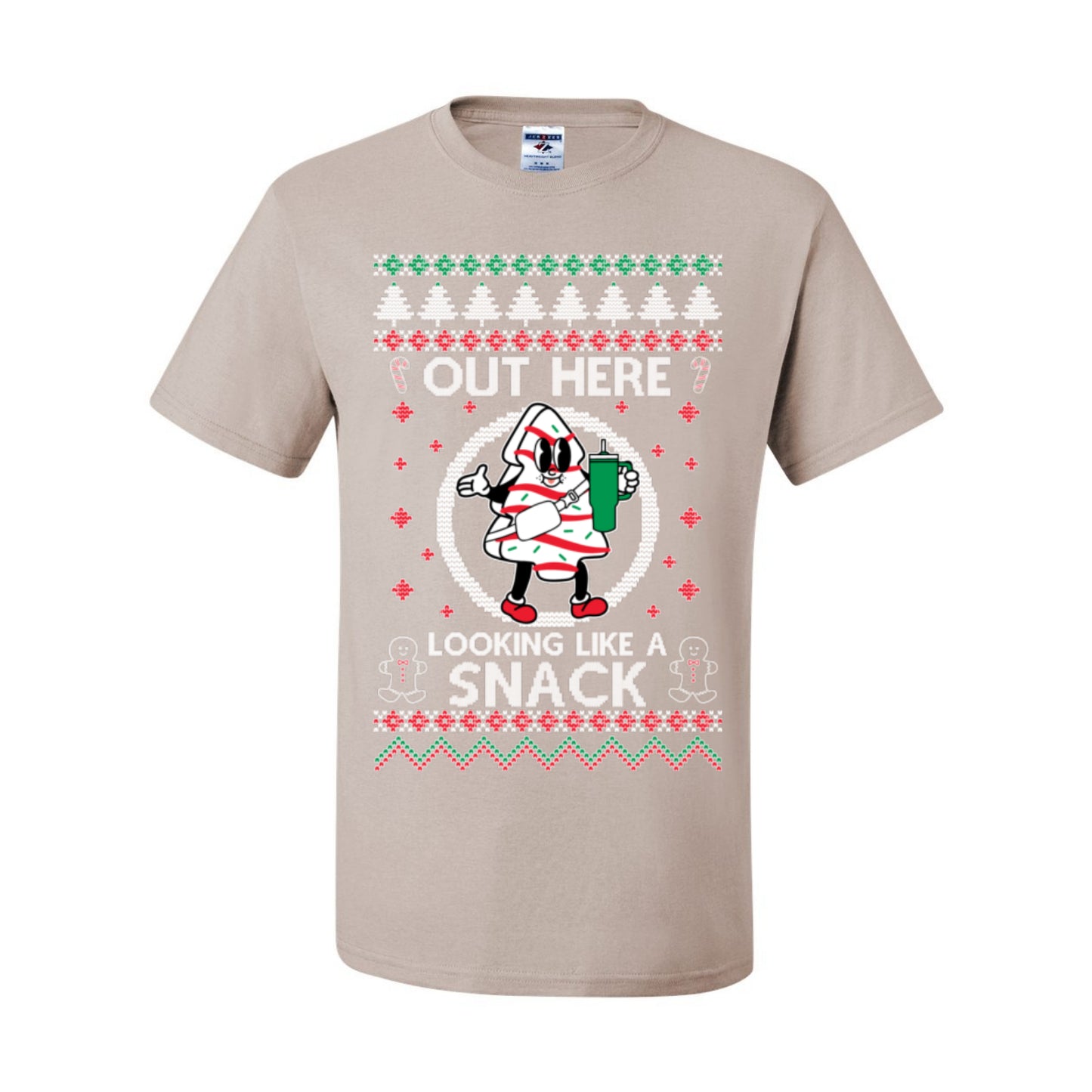 Out Here Looking Like a Snack, Funny Cute Xmas Peppermint Tree Gingerbread Cookie Meme Ugly Christmas Men's T-Shirt