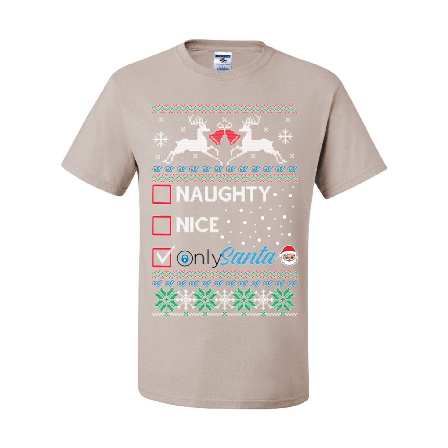 Naughty Nice OnlySanta, Funny Reindeer Santa Claus Viral Website App Meme, Ugly Christmas Sweater Ugly Christmas Men's T-Shirt