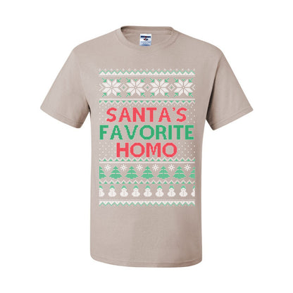 Santa's Favorite Homo, Funny LGBT Pride Grey Greysexual Gay Lesbian Homosexual Bi Bisexual, Ugly Christmas Sweater Ugly Christmas Men's T-Shirt