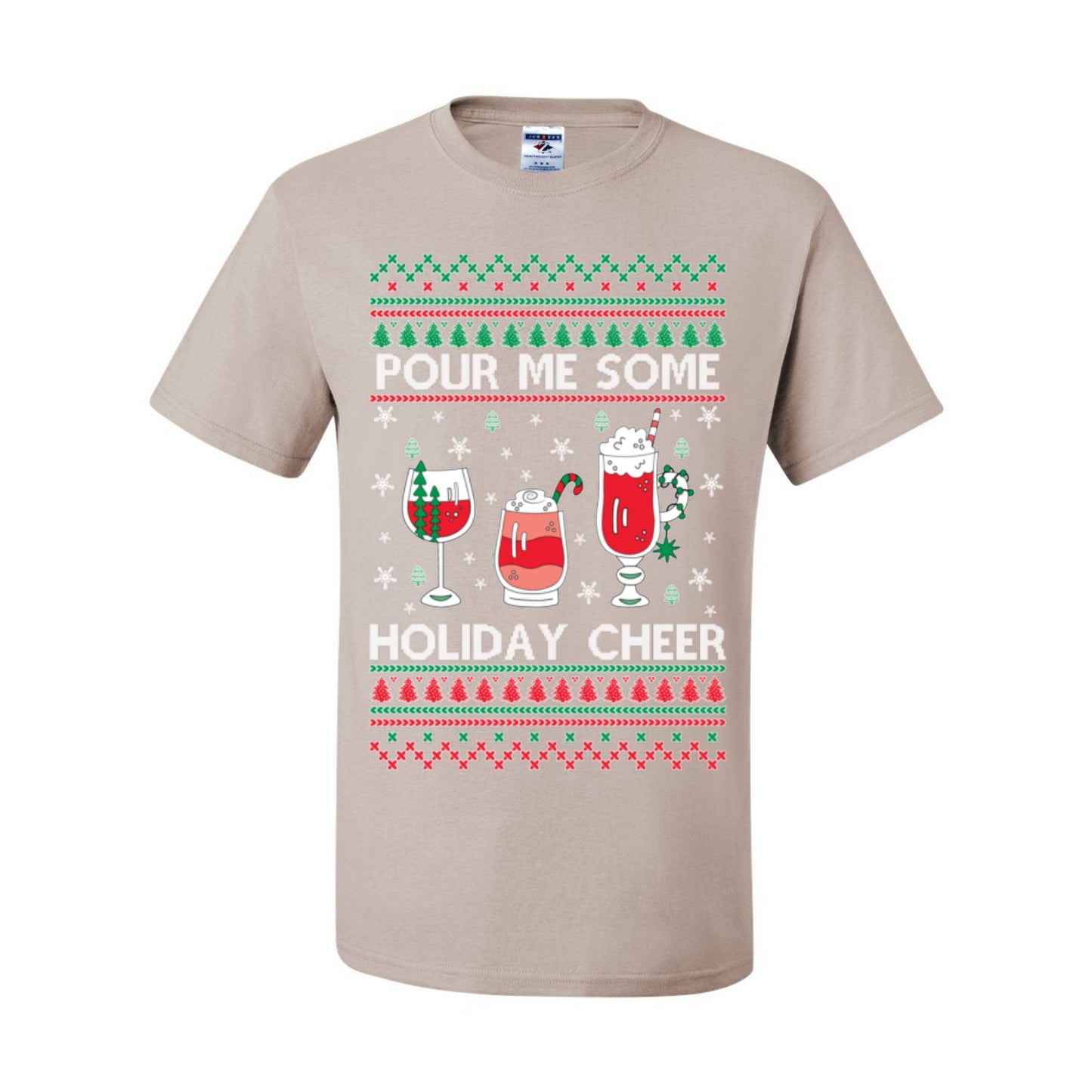 Pour Me Some Holiday Cheer, Funny Cocktail Wine Beer Alcohol Candy Cane Mixed Drinks Bar Crawl, Ugly Christmas Sweater Ugly Christmas Men's T-Shirt