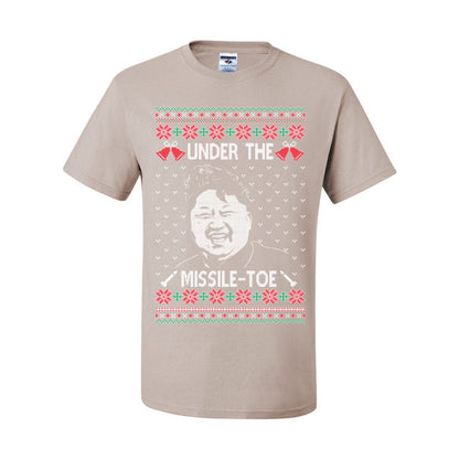 Under the Missle Toe, Funny Mistletoe Xmas Pun North Korea Dictator Kim, Ugly Christmas Sweater Ugly Christmas Men's T-Shirt