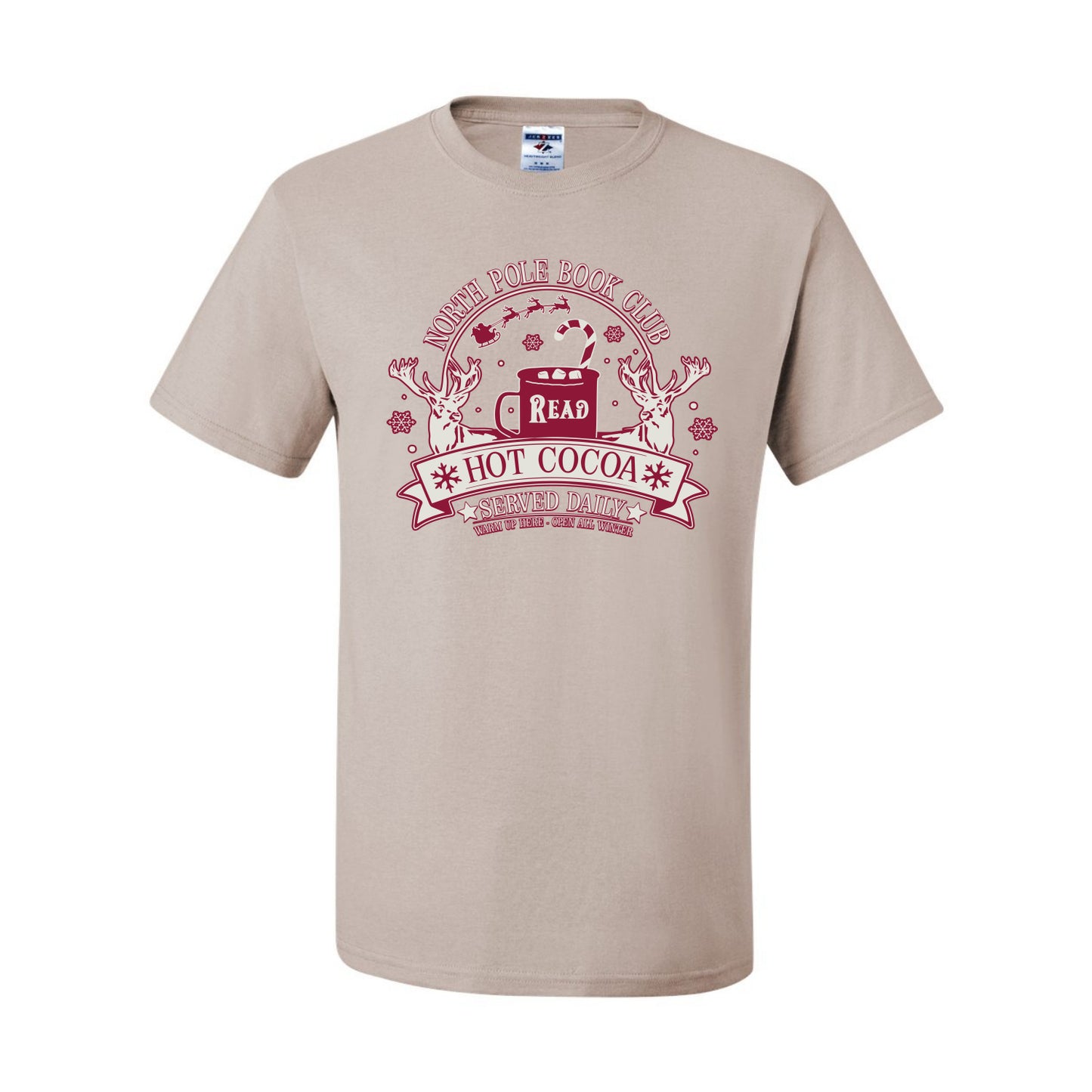 North Pole Book Club | Hot Cocoa Served Daily, Cute Funny Read Books Reading Snow Reindeer Winter Hot Chocolate Ugly Christmas Men's T-Shirt