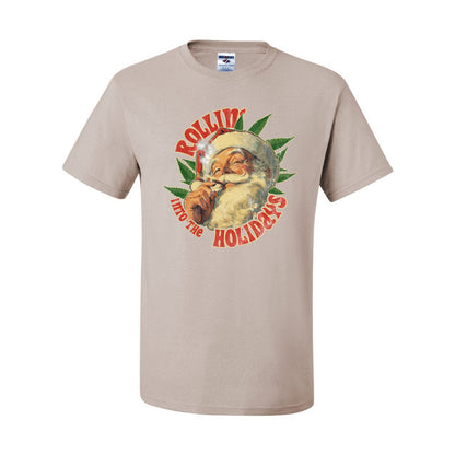 Rollin Into the Holidays | Funny Santa Claus Smoking Weed THC Marijuana Joint Fan  Ugly Christmas Men's T-Shirt