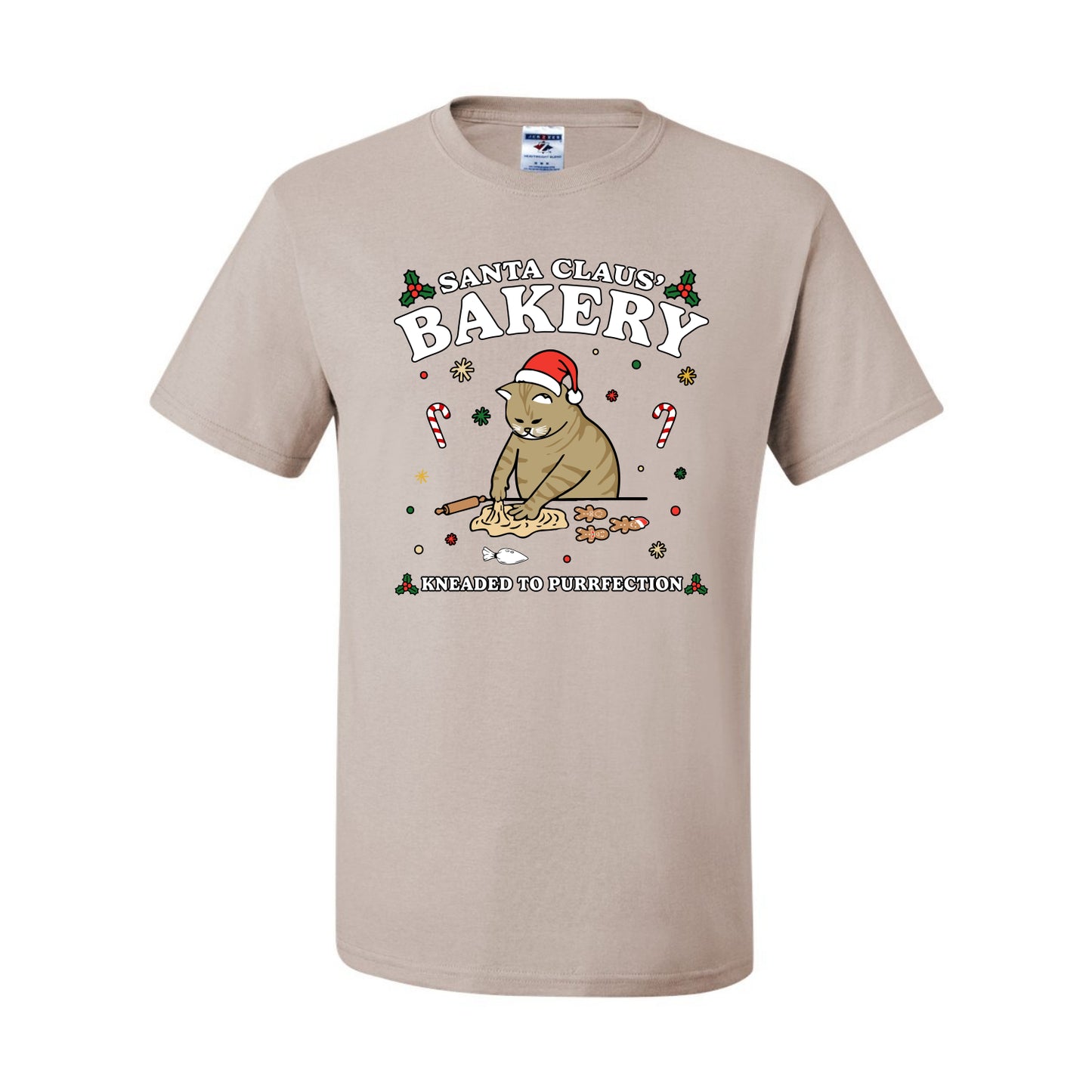 Santa Claus Bakery | Bread Kneaded to Purrfection, Funny Cute Cat Chef Baker Joke Ugly Christmas Men's T-Shirt