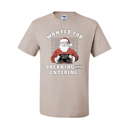 Wanted for Breaking and Entering | Funny Santa Claus Christmas Eve Police Mugshot Ugly Christmas Men's T-Shirt