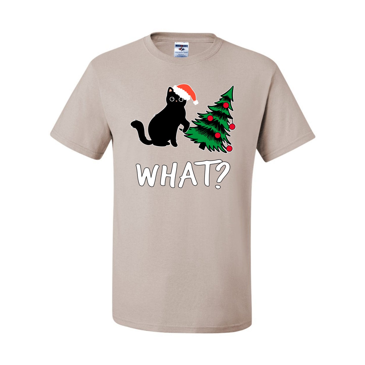 What? Funny Guilty Santa Cat Christmas Tree Mischief Pet Humor Ugly Christmas Men's T-Shirt