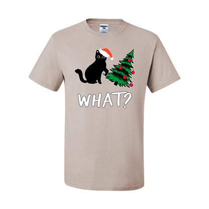 What? Funny Guilty Santa Cat Christmas Tree Mischief Pet Humor Ugly Christmas Men's T-Shirt