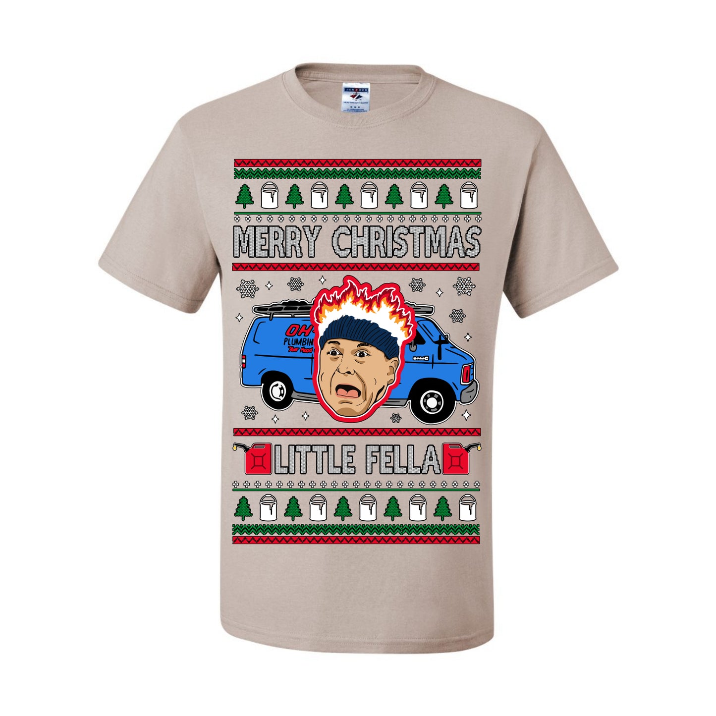 Merry Christmas Little Fella, Classic Funny 90s Harry Kevin Fire Plumbing Van Bandits, Movie Quote Ugly Christmas Sweater Ugly Christmas Men's T-Shirt