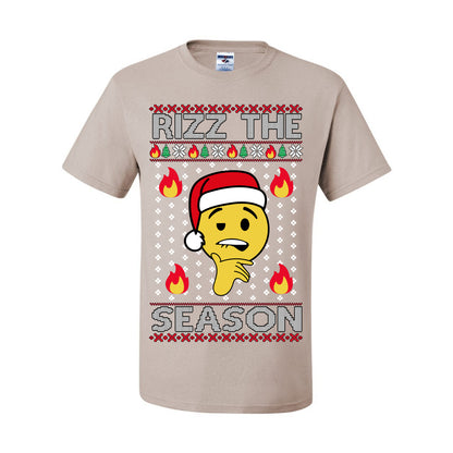 Rizz the Season, Viral Internet Fire Emoji Face Meme Romance Slang, Ugly Christmas Sweater Ugly Christmas Men's T-Shirt