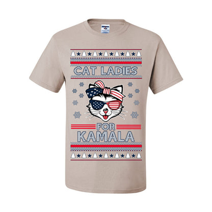 Cat Ladies for Kamala USA Glasses, Harris Tim Walz 2024 Cute USA Glasses Bow, Ugly Christmas Sweater Crewneck Sweatshirt Ugly Christmas Men's T-Shirt