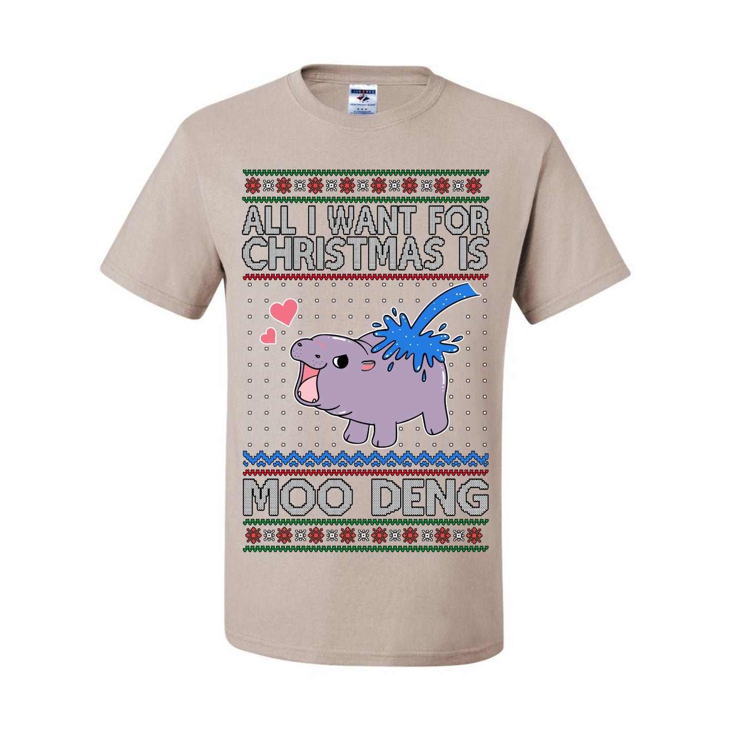All I Want for Christmas is Moo Deng, Cute Pygmy Hippo Meme Viral Zoo Animal Y2K Era Funny Memes, Ugly Christmas Sweater Ugly Christmas Men's T-Shirt