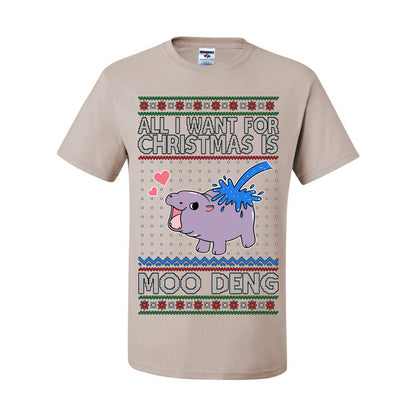 All I Want for Christmas is Moo Deng, Cute Pygmy Hippo Meme Viral Zoo Animal Y2K Era Funny Memes, Ugly Christmas Sweater Ugly Christmas Men's T-Shirt