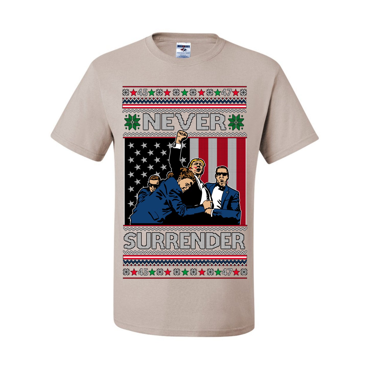 Never Surrender, Pro Donald Trump Fight Fight Fight Fist Pump 2024 Butler PA Rally Shot, Ugly Christmas Sweater Ugly Christmas Men's T-Shirt