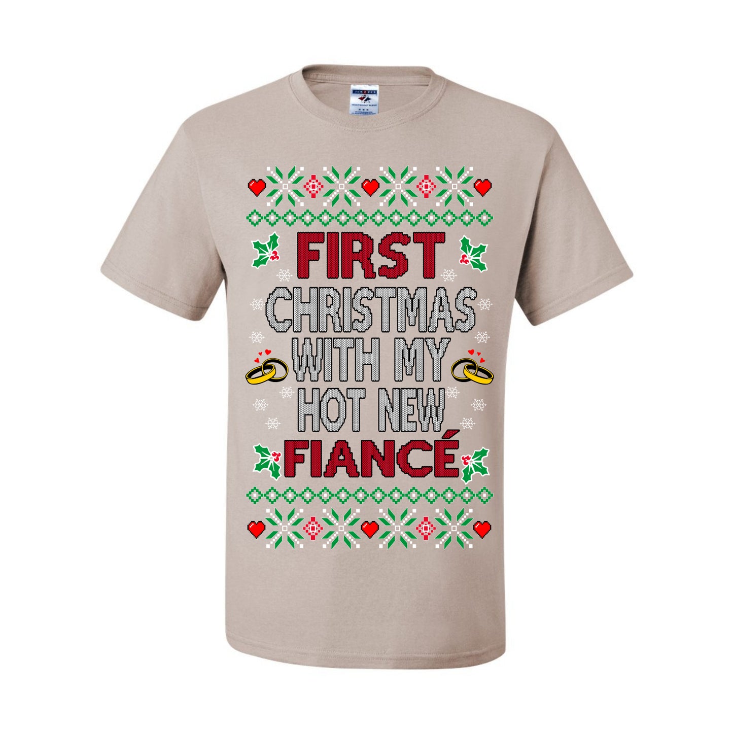 First Christmas With My Hot New Fiance, Classic Just Married Winter Holiday Newlywed Fiancee Marriage Wedding, Ugly Christmas Sweater Ugly Christmas Men's T-Shirt