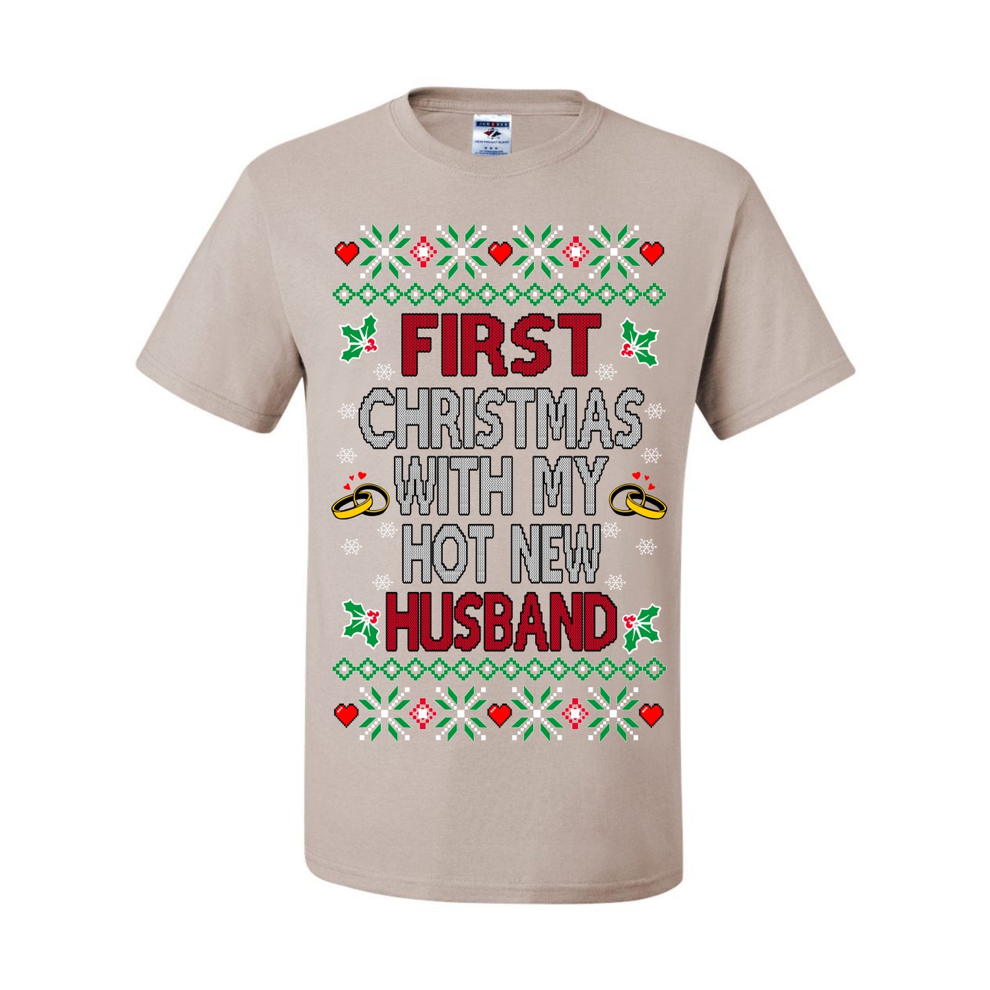 First Christmas With My Hot New Husband, Classic Just Married Winter Holiday Newlywed Fiancee Marriage Wedding,  Ugly Christmas Sweater Ugly Christmas Men's T-Shirt