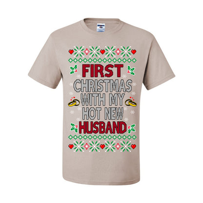 First Christmas With My Hot New Husband, Classic Just Married Winter Holiday Newlywed Fiancee Marriage Wedding,  Ugly Christmas Sweater Ugly Christmas Men's T-Shirt