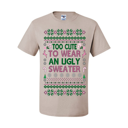 Too Cute to Wear an Ugly Sweater, Funny Classic Pink Candy Cane Reindeer Cute Diva Girl Xmas, Ugly Christmas Sweater Ugly Christmas Men's T-Shirt