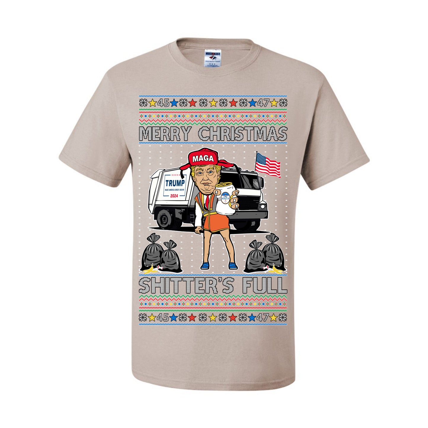 Donald Trump Merry Christmas Shitter's Full, Cousin Eddie Christmas Vacation Garbage for Trump Funny Viral Meme, Ugly Christmas Sweater Ugly Christmas Men's T-Shirt