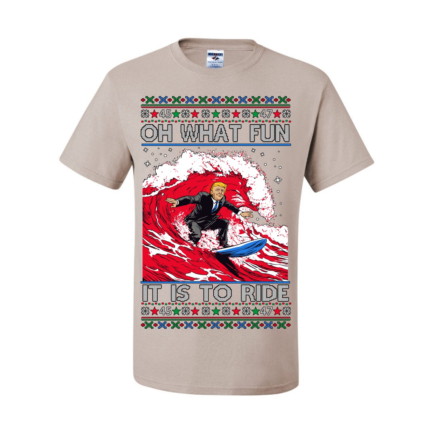 Oh What Fun It Is to Ride, Donald Trump MAGA Election Red Wave Landslide, Gift for Republicans Conservatives Ugly Christmas Sweater Ugly Christmas Men's T-Shirt
