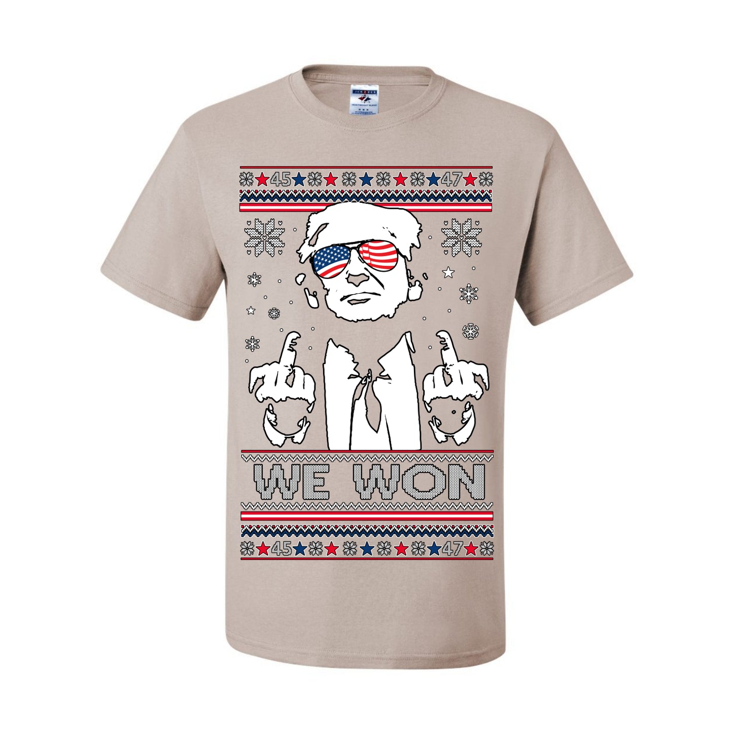We Won Funny 45 47 President Trump Shot USA Glasses, 47th USA President of the United States, Gift for Republicans Conservatives Ugly Christmas Sweater Ugly Christmas Men's T-Shirt