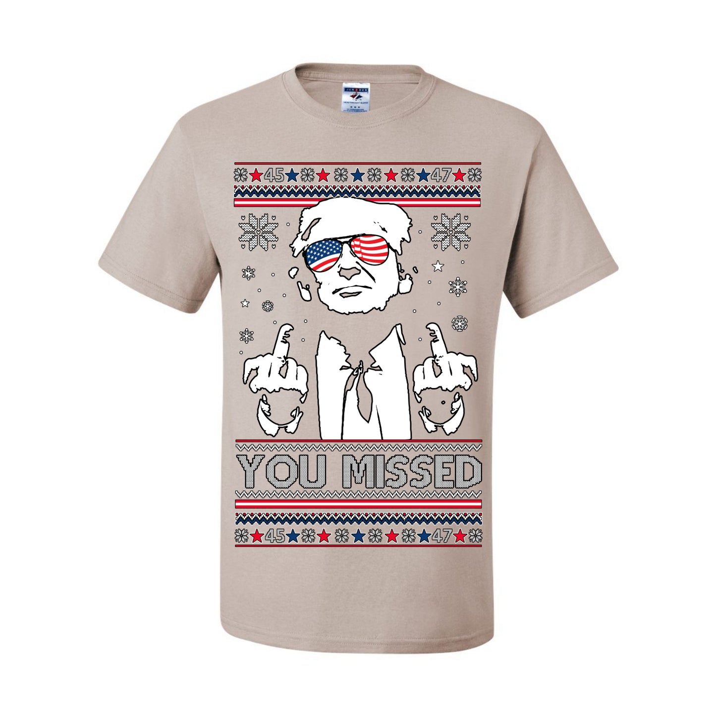 You Missed Funny 45 47 President Trump Shot USA Glasses, 47th USA President of the United States, Gift for Republicans Conservatives Ugly Christmas Sweater Ugly Christmas Men's T-Shirt