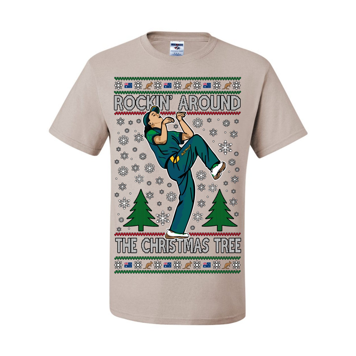 Rockin Around the Christmas Tree Raygun Viral Meme Australian AUS, Sports Australia Breakdancer Ray Gun Funny Ugly Christmas Sweater Ugly Christmas Men's T-Shirt